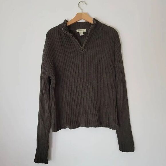 Eddie Bauer Other - Eddie Bauer Men’s Ribbed Half Zip Sweater L Olive Green 100% Cotton Vintage Y2K